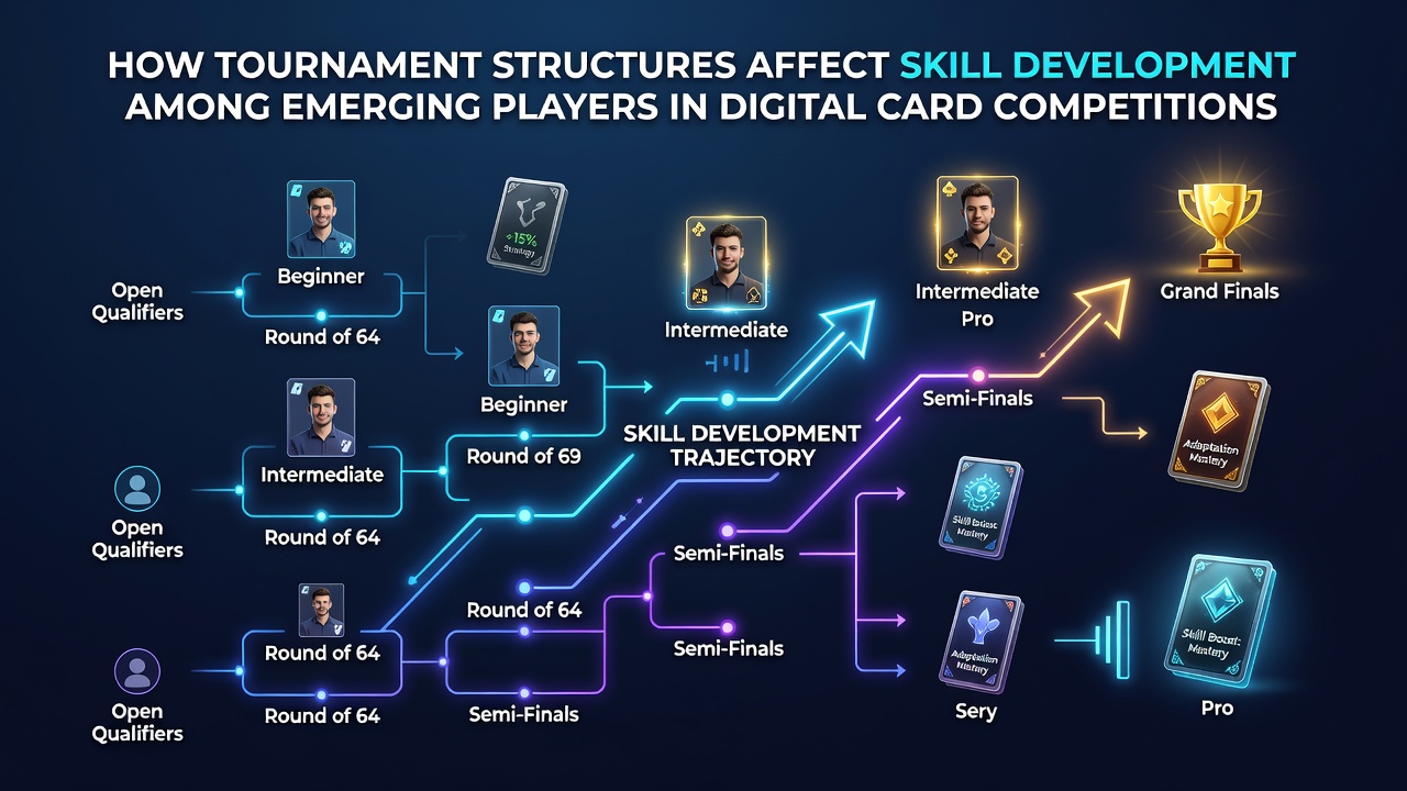 Digital card tournament interface showing player brackets and progression paths