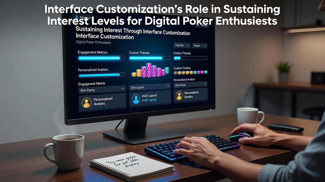 Players adjusting themes and layouts on a digital poker platform with multiple customization options visible