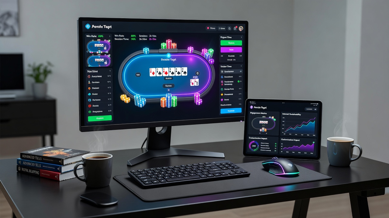 Split view of a poker table before and after user-applied customizations including resized elements and new color scheme